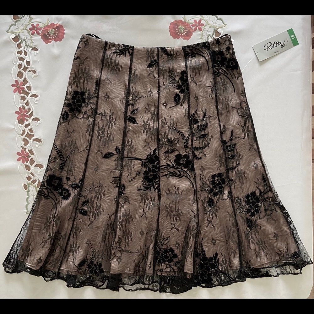 Patra Black Lace Floral Flowy Skirt NEW WITH TAGS